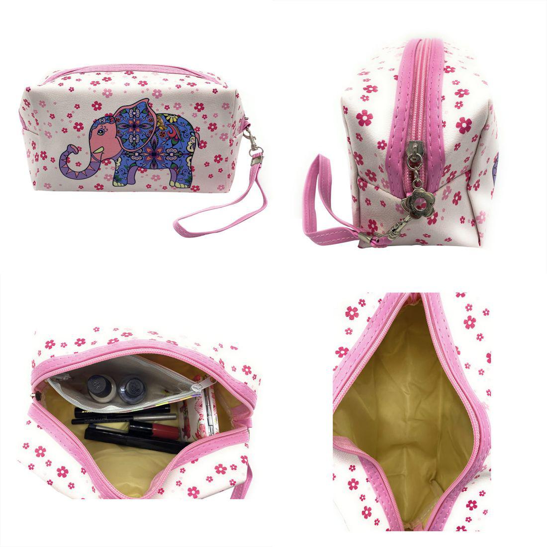 Empire Cove Womens 3 Piece Gift Set Elephant Cosmetic Bag Makeup Coin Pouch Mirror-