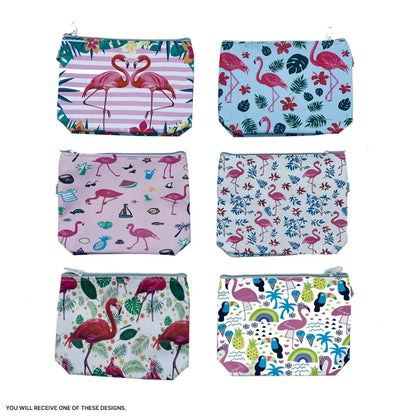 Empire Cove Womens 3 Piece Gift Set Flamingo Cosmetic Bags Coin Pouch Mirror-