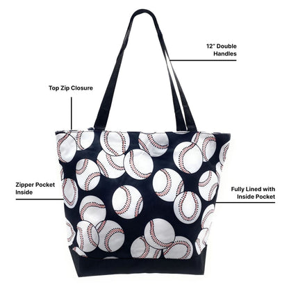 Empire Cove 2 Piece Gift Set Baseball Large Tote Bag Insulated Lunch Bag Cooler-
