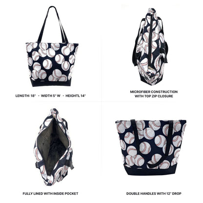 Empire Cove 2 Piece Gift Set Baseball Large Tote Bag Insulated Lunch Bag Cooler-