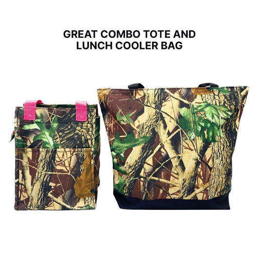 Empire Cove 2 Piece Gift Set Camouflage Large Tote Bag Insulated Lunch Bag Cooler-