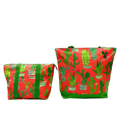 Empire Cove 2 Piece Gift Set Cactus Large Tote Bag Insulated Lunch Bag Cooler-