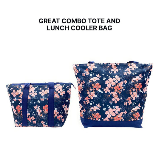 Empire Cove 2 Piece Gift Set Floral Large Tote Bag Insulated Lunch Bag Cooler-