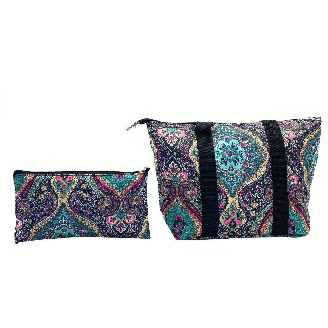 Empire Cove Womens 2 Piece Gift Set Paisley Insulated Lunch Bag Cooler Cosmetic Bag-