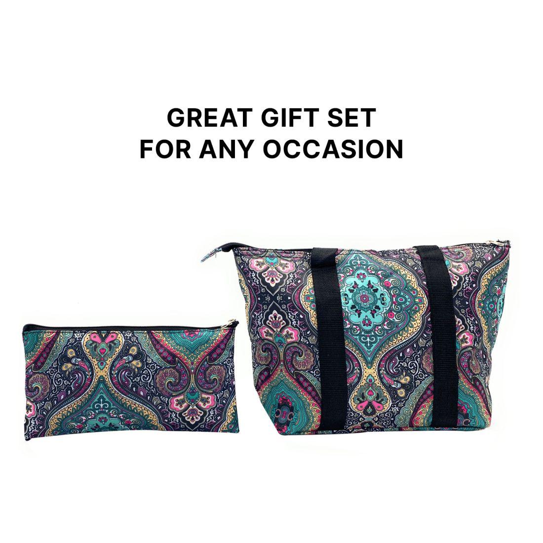 Empire Cove Womens 2 Piece Gift Set Paisley Insulated Lunch Bag Cooler Cosmetic Bag-