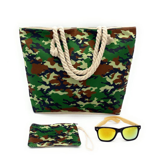Empire Cove Womens 2 Piece Gift Set Camouflage Beach Tote Bag Sunglasses Travel-
