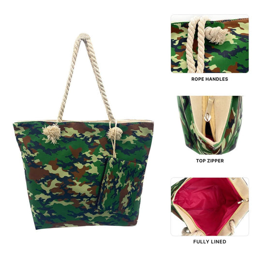 Empire Cove Womens 2 Piece Gift Set Camouflage Beach Tote Bag Sunglasses Travel-