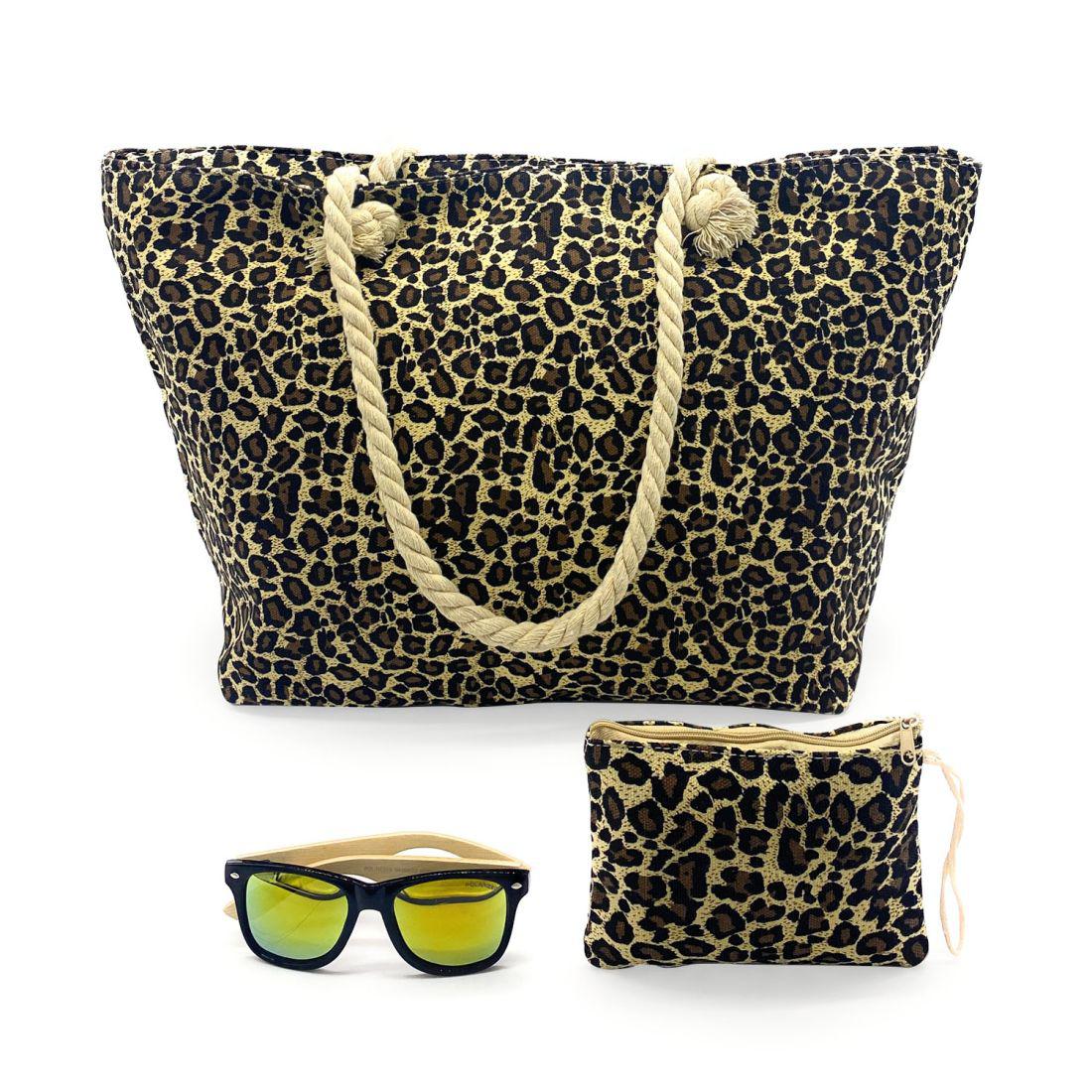 Empire Cove Womens 2 Piece Gift Set Leopard Beach Tote Bag Sunglasses Travel-