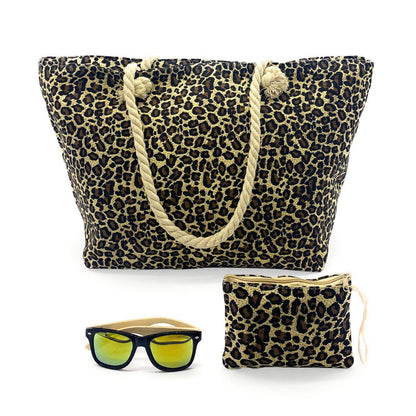 Empire Cove Womens 2 Piece Gift Set Leopard Beach Tote Bag Sunglasses Travel-