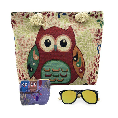 Empire Cove Womens 3 Piece Gift Set Cute Owl Tote Bag Coin Pouch Sunglasses Travel-