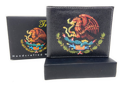 Printed Designs Bifold Wallets In Gift Box Cash Card Id Slots Mens Womens Youth-MEXICAN FLAG EAGLE-