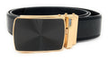 Leather Mens Ratchet Belt Sliding Adjustable Automatic Buckle Cut to Size-Black Gold-