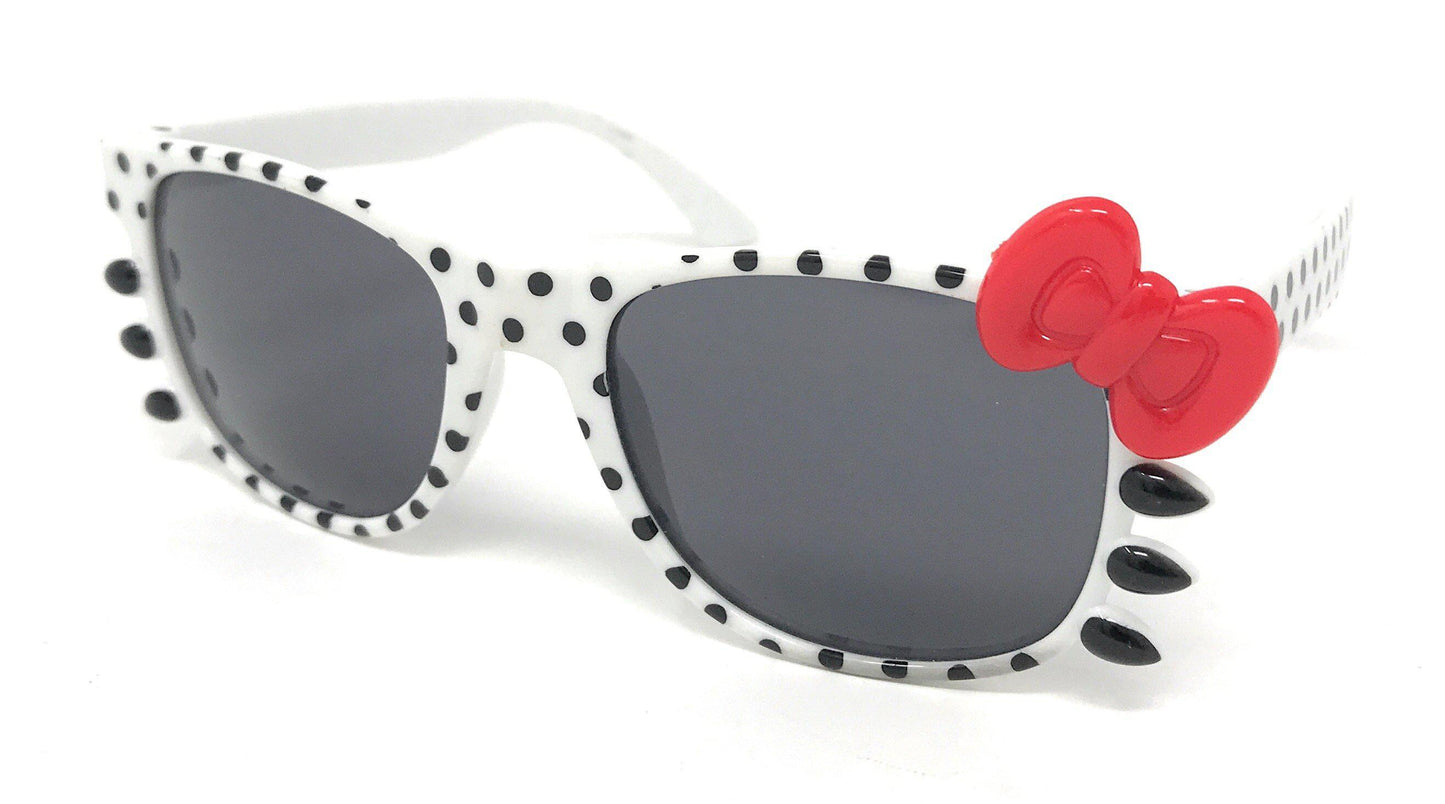 Boys Girls Kids Toddlers Children Sunglasses UV Protection Top Styles w/ Pouch-White Polka Dots (Cat Way)-