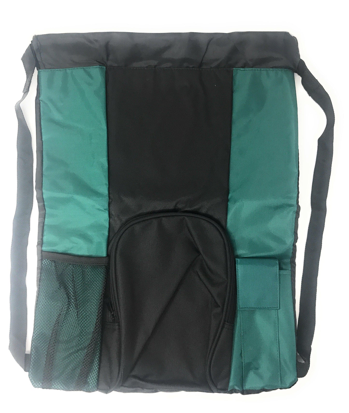 Large Big Drawstring Backpack Sack Rucksack Pack Bag Heavy Duty 14x19inch-BLACK / DARK GREEN-