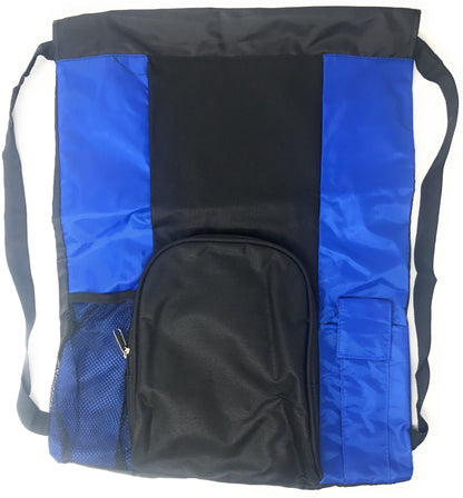 Large Big Drawstring Backpack Sack Rucksack Pack Bag Heavy Duty 14x19inch-BLACK / ROYAL-