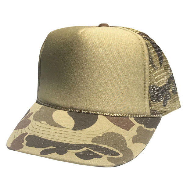 Camo Camouflage Hunting Fishing Trucker Baseball Foam Mesh Hats Caps, Camo/Lt Loden, Green Camo