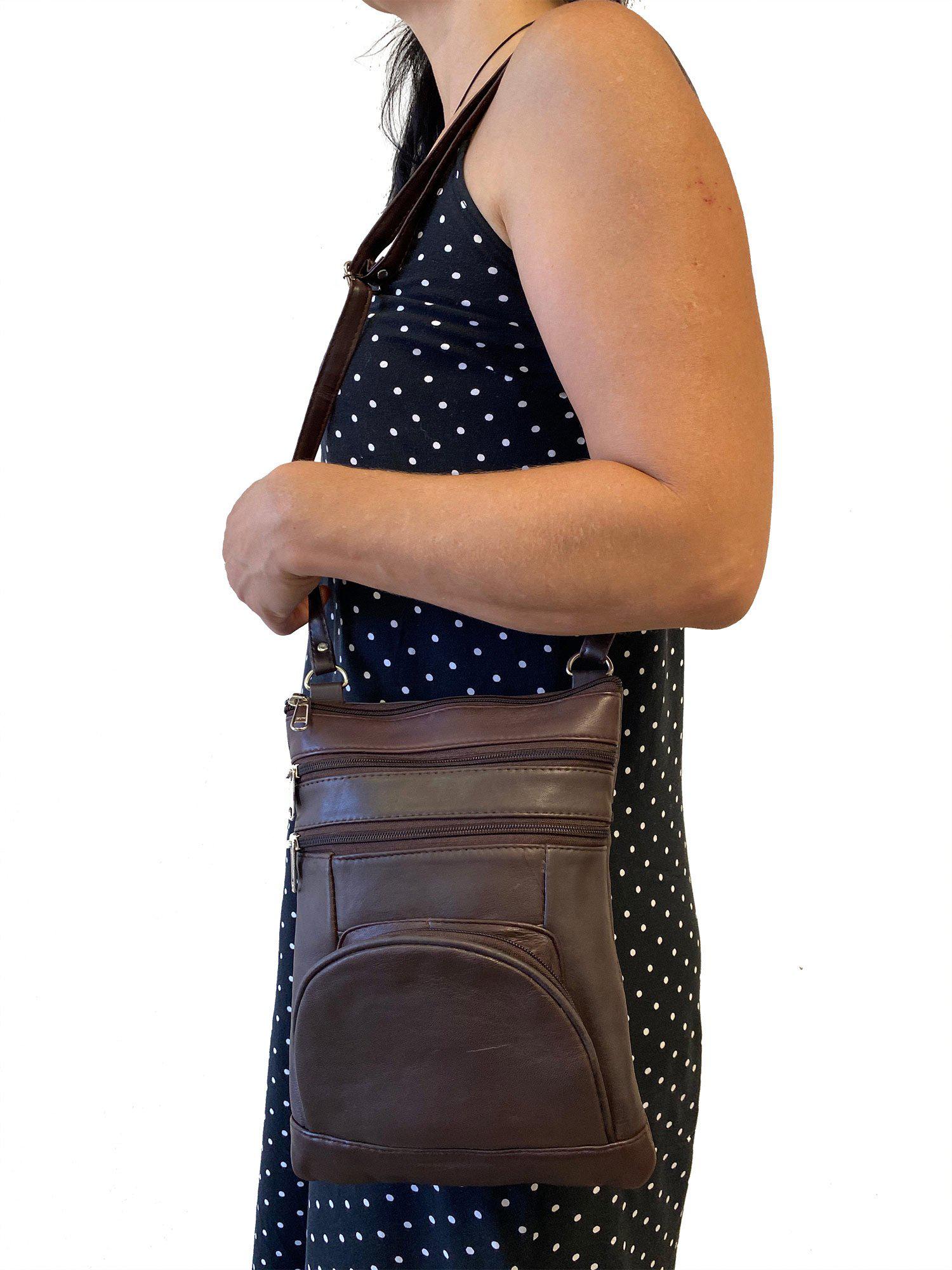 Casaba Womens Genuine Leather Crossbody Purse Shoulder Messenger Bag Organizer-Black-
