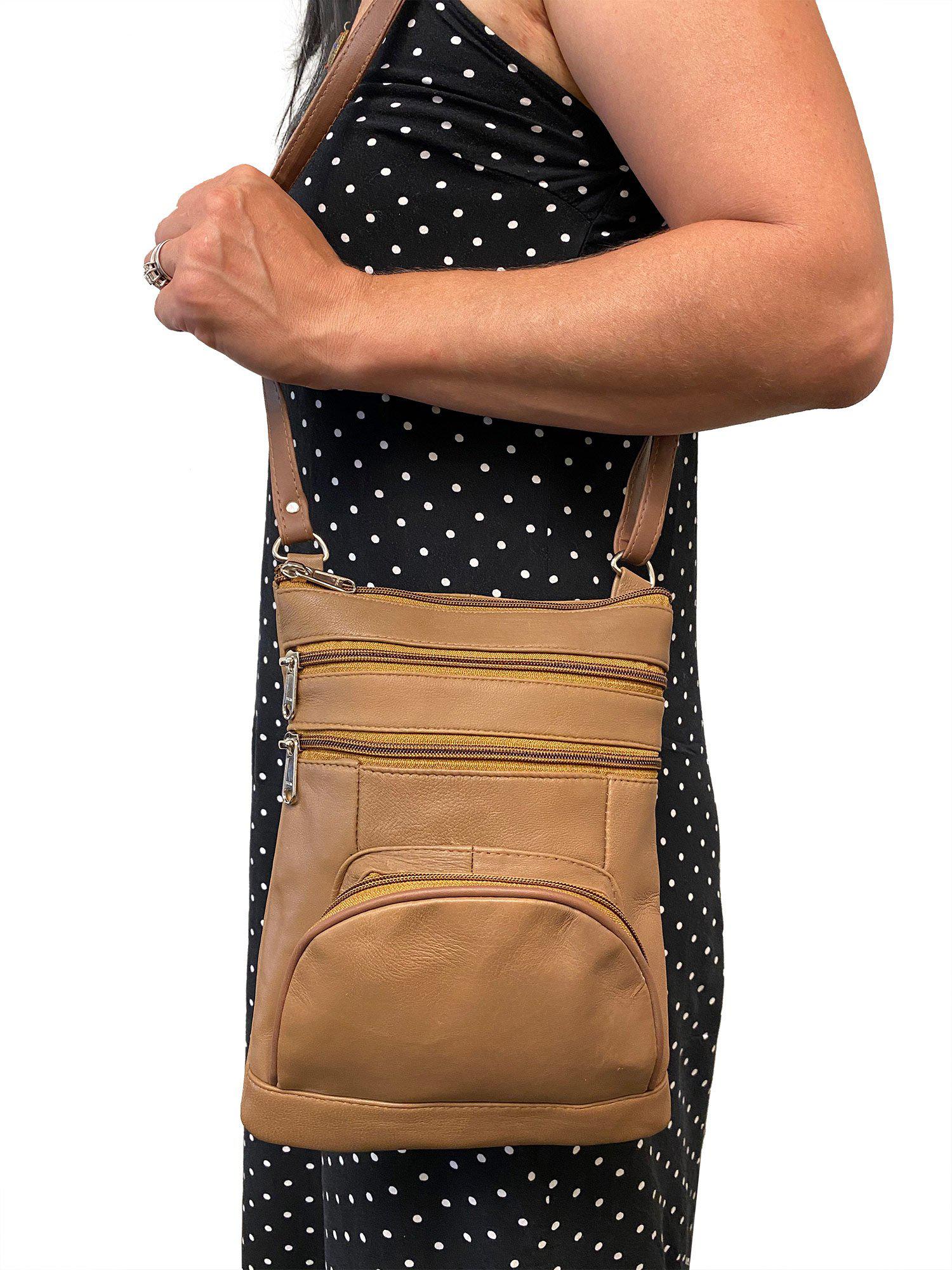 Casaba Womens Genuine Leather Crossbody Purse Shoulder Messenger Bag Organizer-Black-