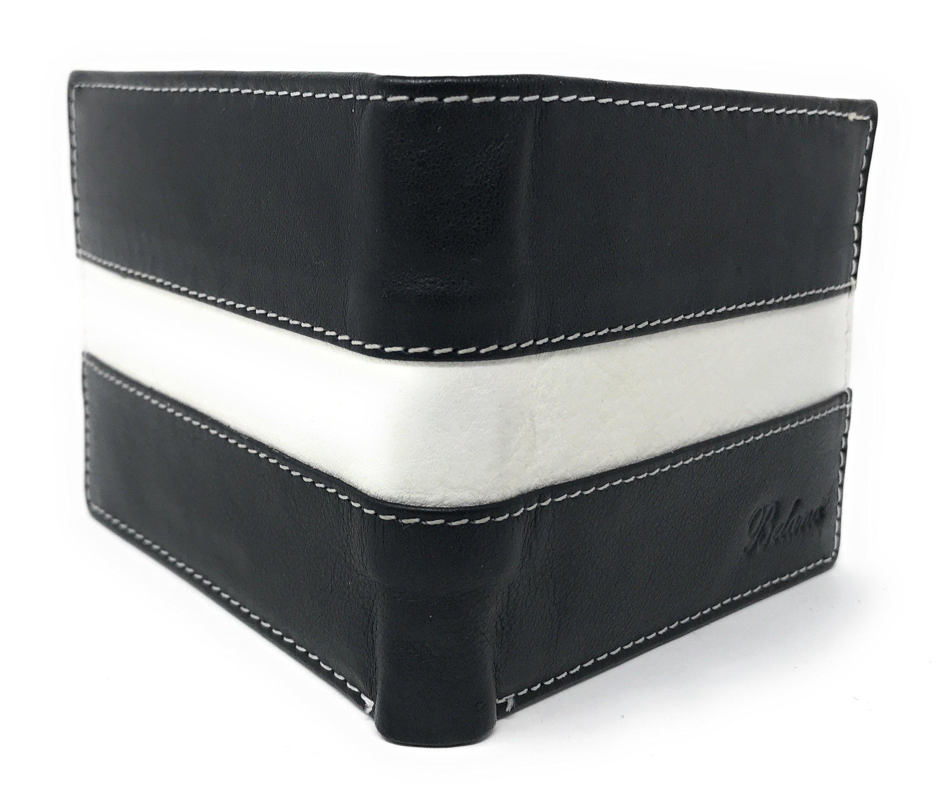 Belano RFID Blocking Real Leather Bifold Wallets for Cards ID with Box Men Women-Black - White Styled Trim-
