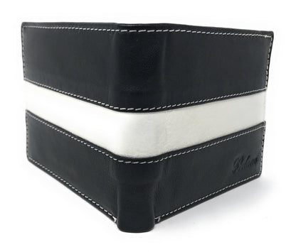 Belano RFID Blocking Real Leather Bifold Wallets for Cards ID with Box Men Women-Black - White Styled Trim-