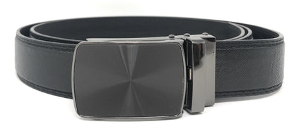 Leather Mens Ratchet Belt Sliding Adjustable Automatic Buckle Cut to Size-Black - Simple-