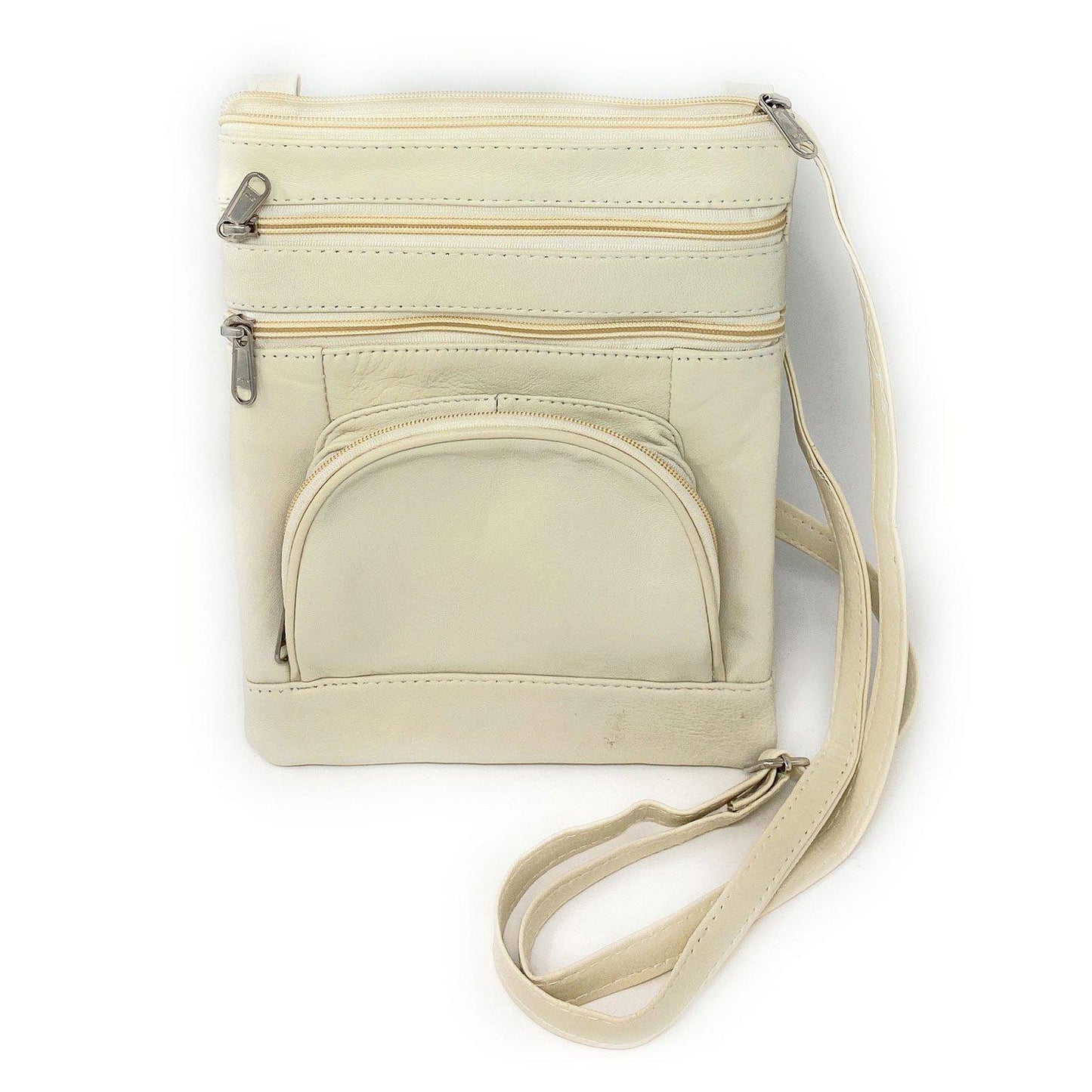 Casaba Womens Genuine Leather Crossbody Purse Shoulder Messenger Bag Organizer-Ivory-