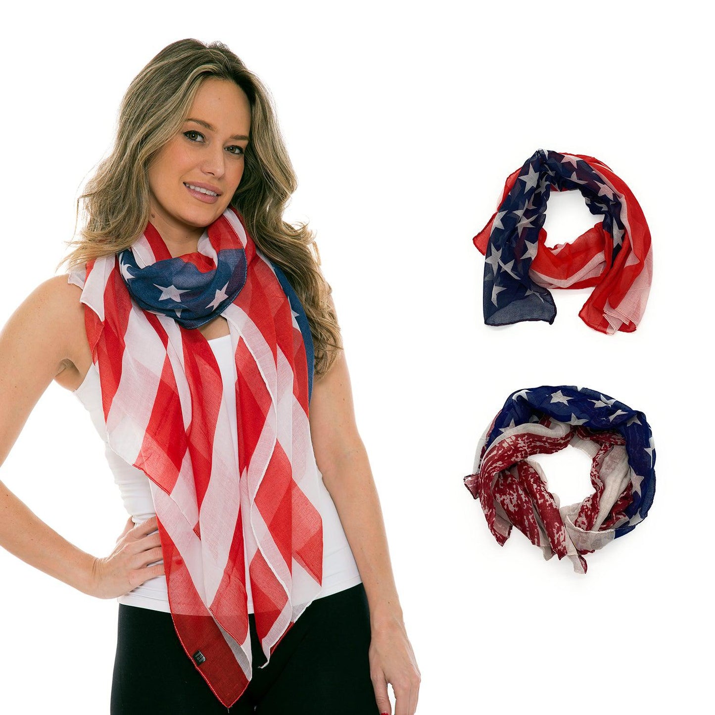 Empire Cove Patriotic USA American Flag Long Scarf Red White Scarves Shawls Wraps-Classic-