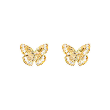 Empire Cove 14K Gold Sterling Silver Dipped Stud Earrings Jewelry Butterfly Cubic Zirconia-GOLD-