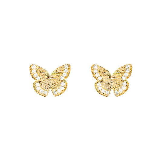 Empire Cove 14K Gold Sterling Silver Dipped Stud Earrings Jewelry Butterfly Cubic Zirconia-GOLD-