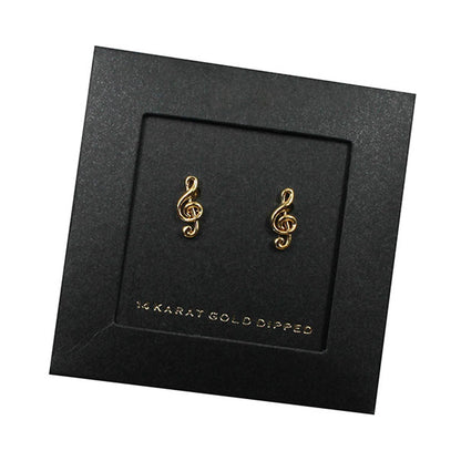 Empire Cove 14K Gold Sterling Silver Dipped Jewelry Musical Note Stud Earrings-GOLD-