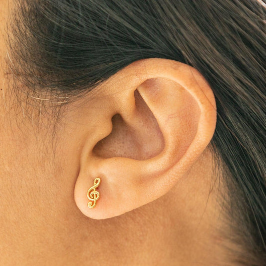 Empire Cove 14K Gold Sterling Silver Dipped Jewelry Musical Note Stud Earrings-GOLD-