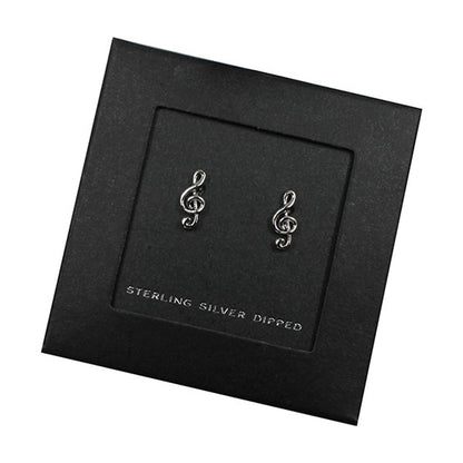 Empire Cove 14K Gold Sterling Silver Dipped Jewelry Musical Note Stud Earrings-SILVER-