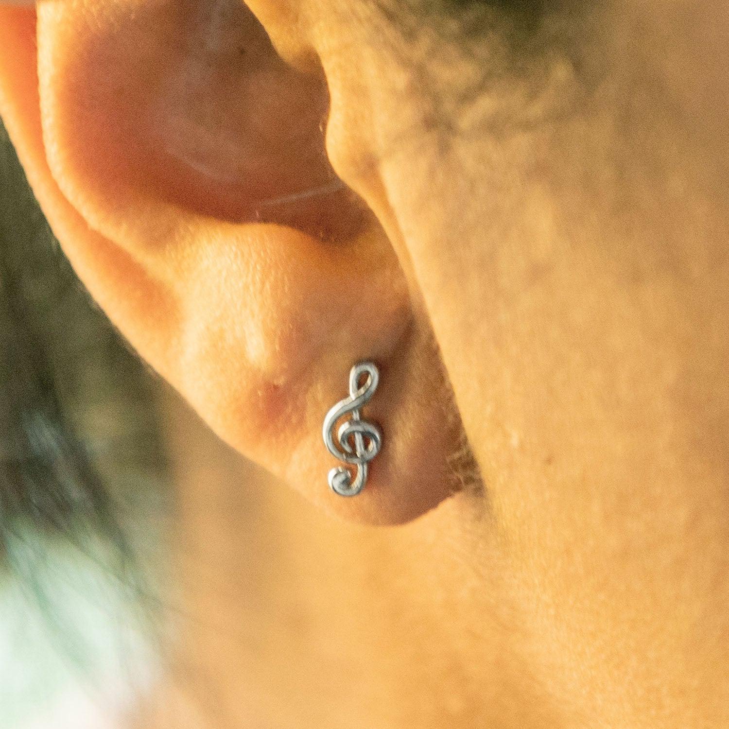 Empire Cove 14K Gold Sterling Silver Dipped Jewelry Musical Note Stud Earrings-GOLD-