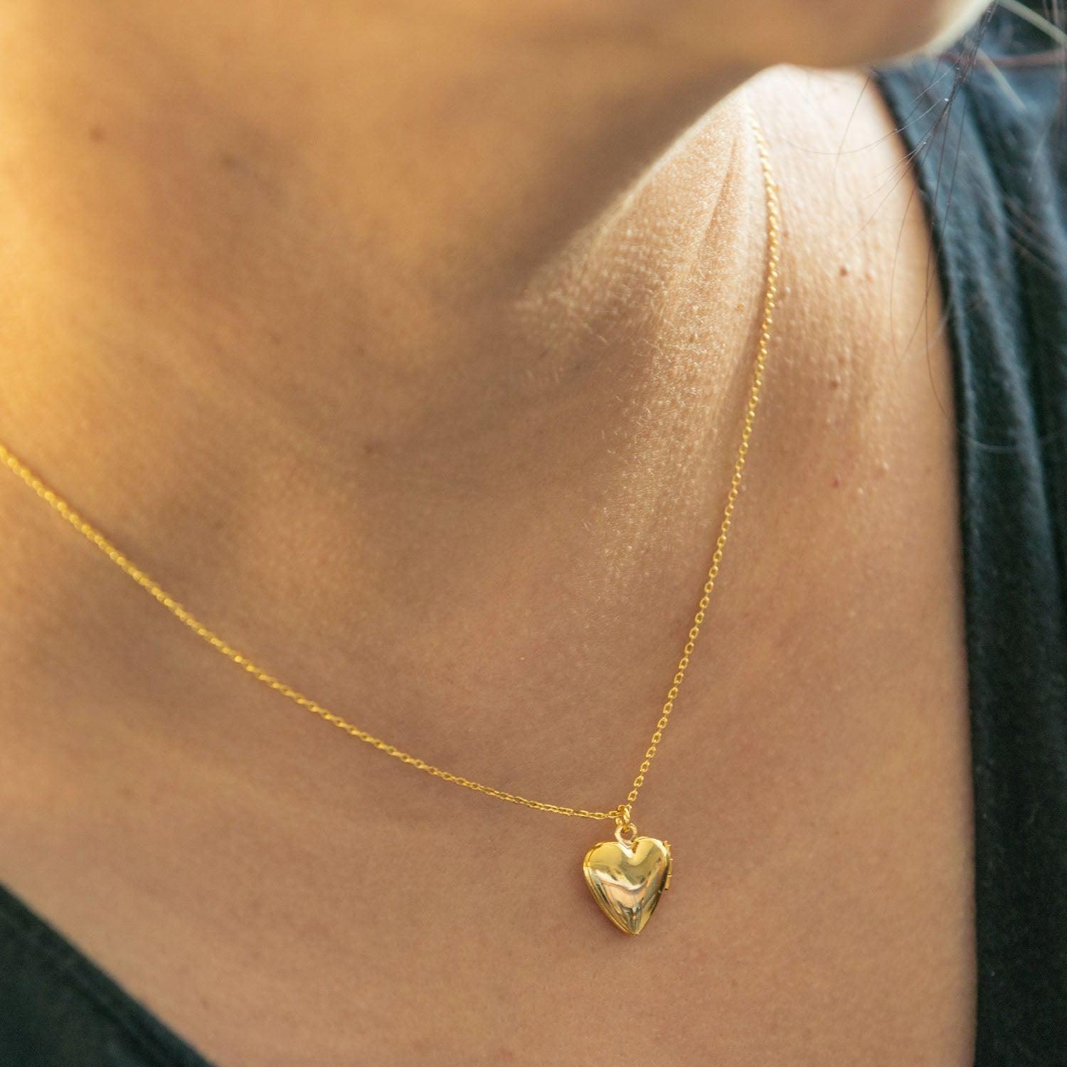 Empire Cove 14K Gold Sterling Silver Dipped Jewelry Heart Locket Pendant Necklace-GOLD-