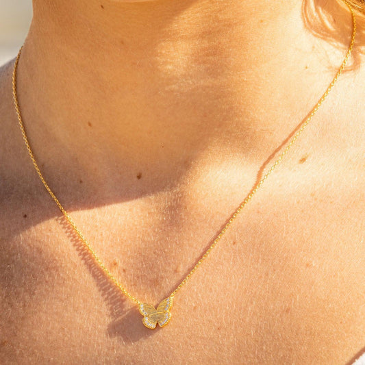 The Empire Cove 14K Gold Sterling Silver Dipped Jewelry Butterfly Pendant Necklace-GOLD-