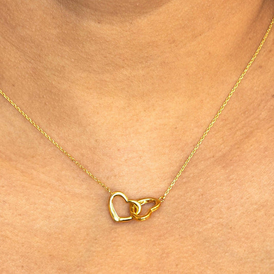 Empire Cove 14K Gold Sterling Silver Dipped Jewelry Double Heart Pendant Necklace-GOLD-