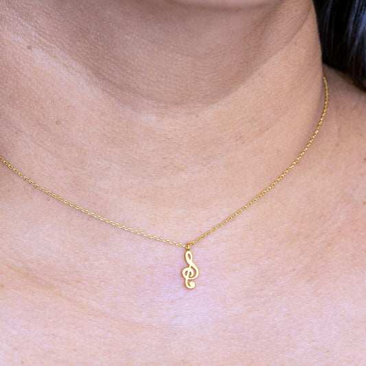 Empire Cove 14K Gold Sterling Silver Dipped Jewelry Musical Note Pendant Necklace-GOLD-