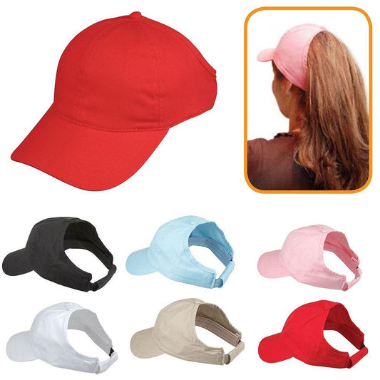 100% Cotton Ponytail Visor Baseball Caps Hats Flex Elastic Closure Womens Girls-RED-