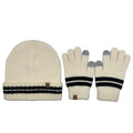 Empire Cove Winter Set Knit Striped Beanie and Touch Screen Gloves Gift Set-Ivory-