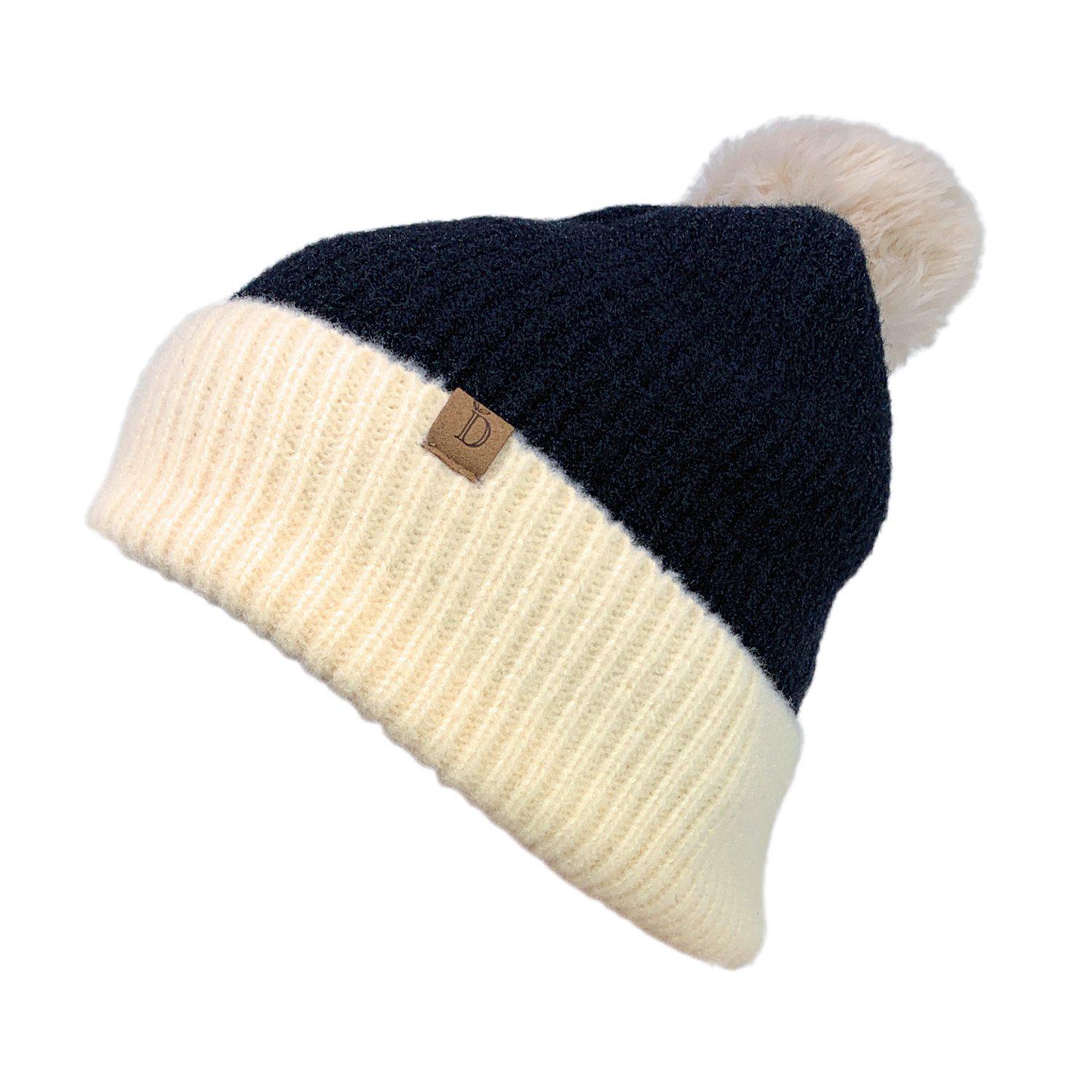Empire Cove Winter Ribbed Knit Beanie with Faux Fur Pom Pom Hats Gifts for Her-Blue-