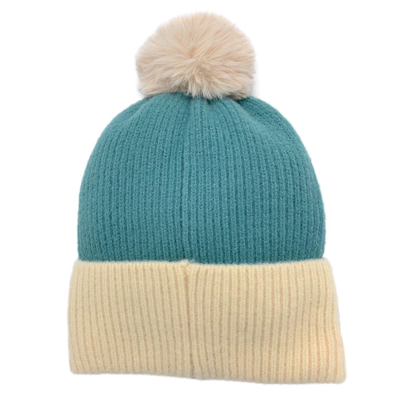 Empire Cove Winter Ribbed Knit Beanie with Faux Fur Pom Pom Hats Gifts for Her-Blue-