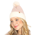 Empire Cove Winter Ribbed Knit Beanie with Faux Fur Pom Pom Hats Gifts for Her-Dusty pink-