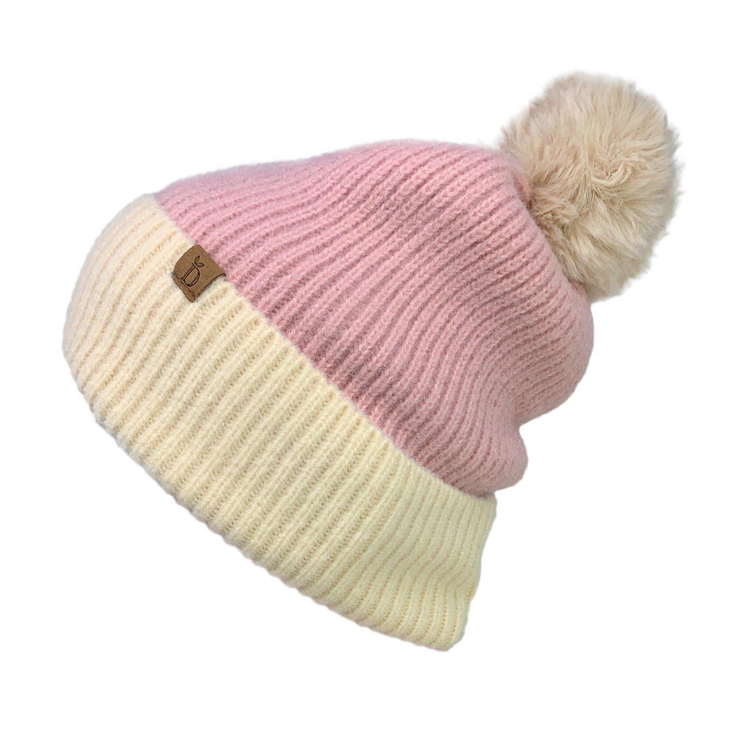 Empire Cove Winter Ribbed Knit Beanie with Faux Fur Pom Pom Hats Gifts for Her-Blue-