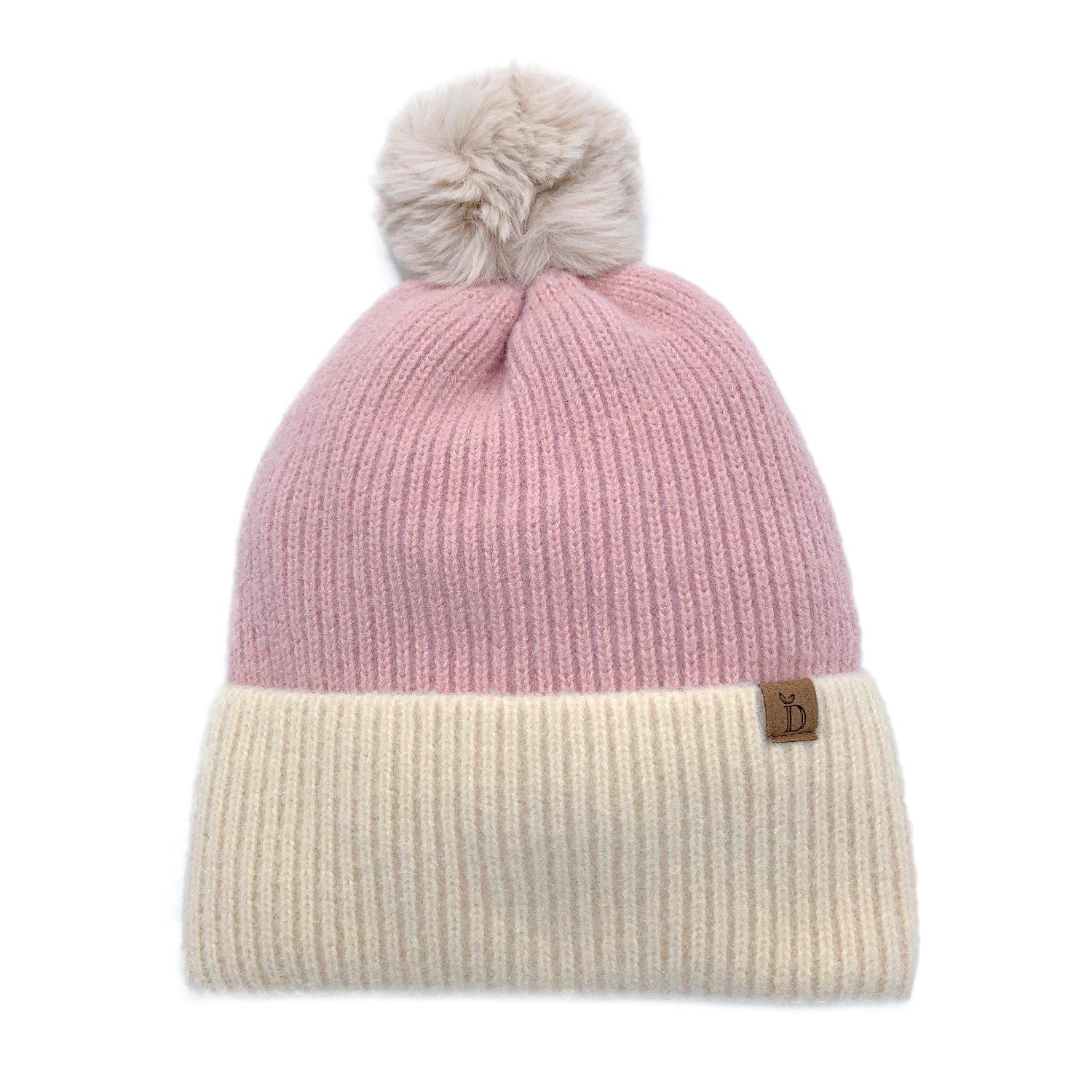 Empire Cove Winter Ribbed Knit Beanie with Faux Fur Pom Pom Hats Gifts for Her-Blue-
