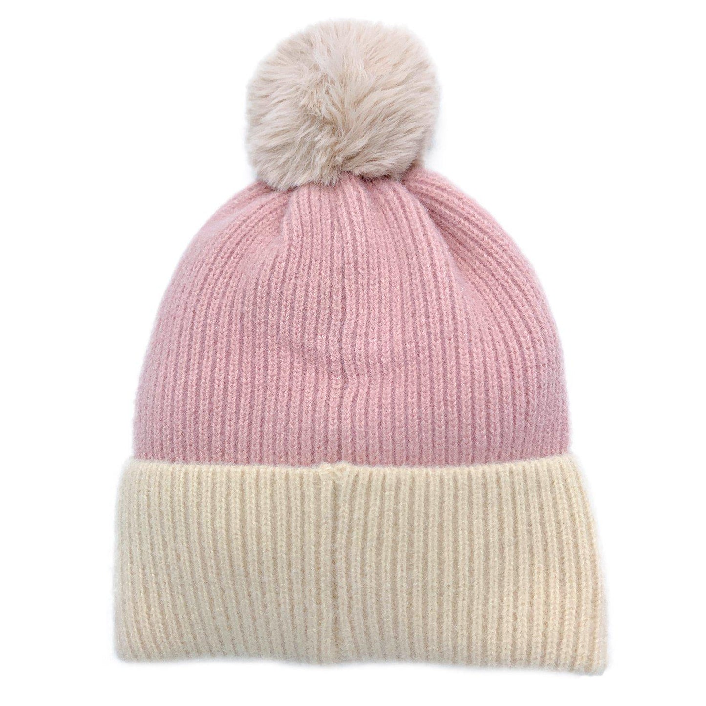 Empire Cove Winter Ribbed Knit Beanie with Faux Fur Pom Pom Hats Gifts for Her-Blue-
