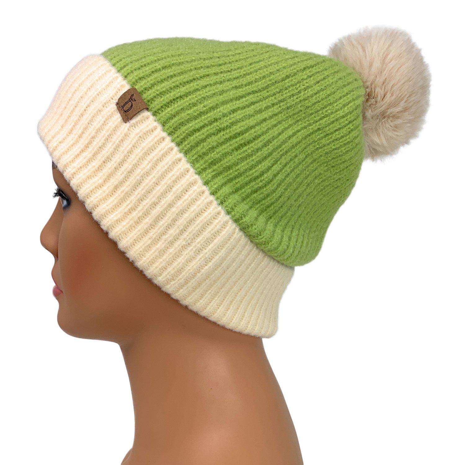 Empire Cove Winter Ribbed Knit Beanie with Faux Fur Pom Pom Hats Gifts for Her-Blue-