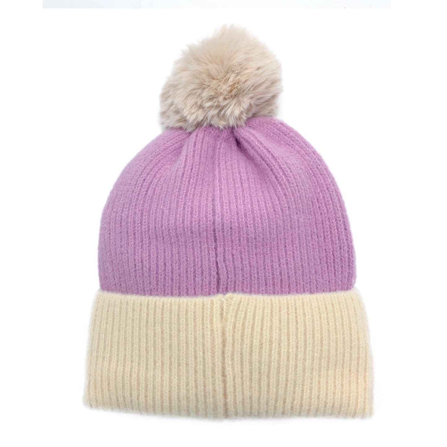 Empire Cove Winter Ribbed Knit Beanie with Faux Fur Pom Pom Hats Gifts for Her-Blue-