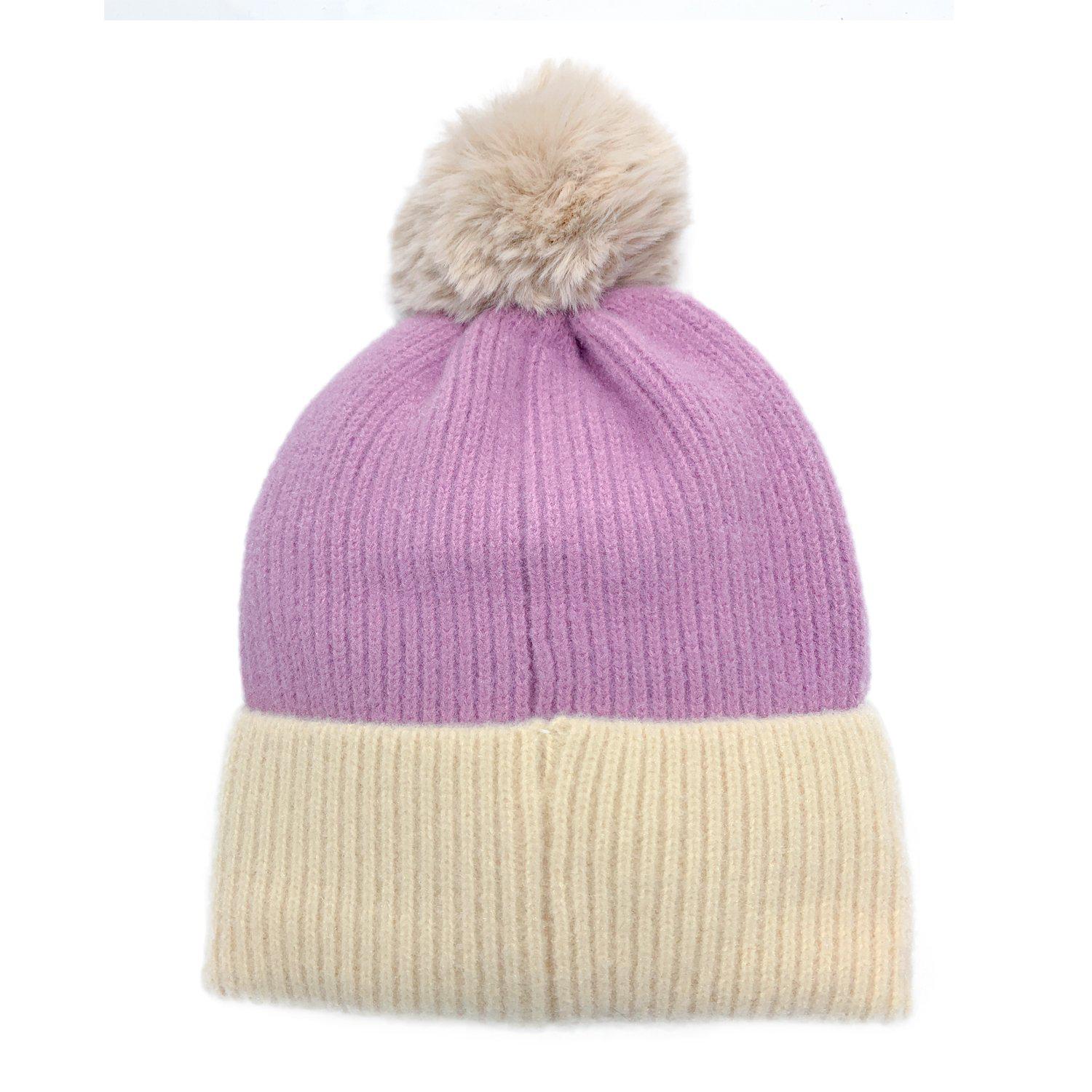 Empire Cove Winter Ribbed Knit Beanie with Faux Fur Pom Pom Hats Gifts for Her-Blue-