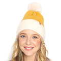 Empire Cove Winter Ribbed Knit Beanie with Faux Fur Pom Pom Hats Gifts for Her-Mustard-