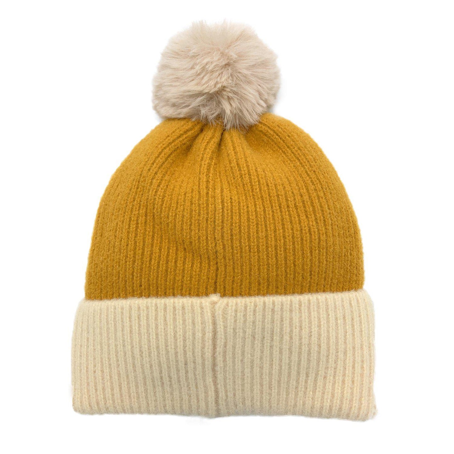 Empire Cove Winter Ribbed Knit Beanie with Faux Fur Pom Pom Hats Gifts for Her-Blue-